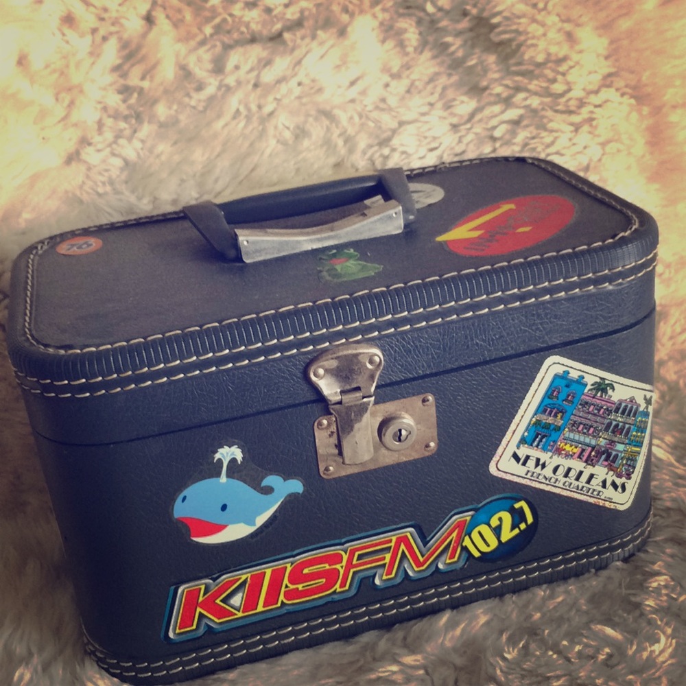 Vintage hard case train travel cosmetic suitcase